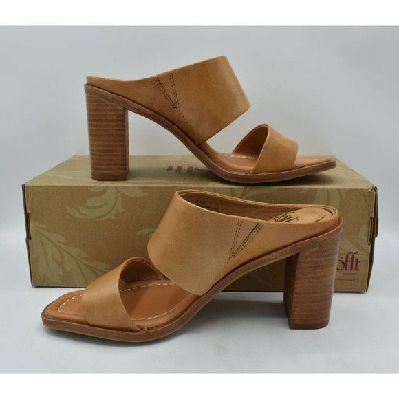 Sofft Womens Size 7.5 Sheila Caramel Tan Leather Heeled Slip On Open Toe Sandals - Picture 9 of 11